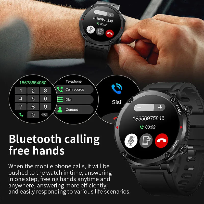 Reloj inteligente LIGE con batería grande de 600 mAh para hombre, reloj inteligente deportivo resistente al agua con llamadas Bluetooth y pantalla AMOLED.