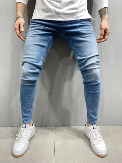 Pantalones vaqueros de hombre, estilo lápiz, corte recto, hasta el tobillo, lavado liso, corte ajustado, bolsillos, ligeramente elásticos, cintura media, estilo urbano Y2K.