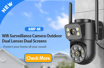 Cámara WiFi solar 4K HD de 8 MP para exteriores con batería integrada, doble lente, cámara de seguridad 2K, panel solar, videovigilancia inalámbrica iCSee