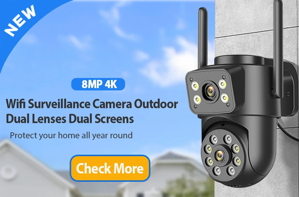 Cámara de seguridad exterior inalámbrica ICSEE de 8 MP, 4K, Wi-Fi, doble lente, 8MP, 4K, solar, con batería de 7800 mAh y 365 días de autonomía en espera.