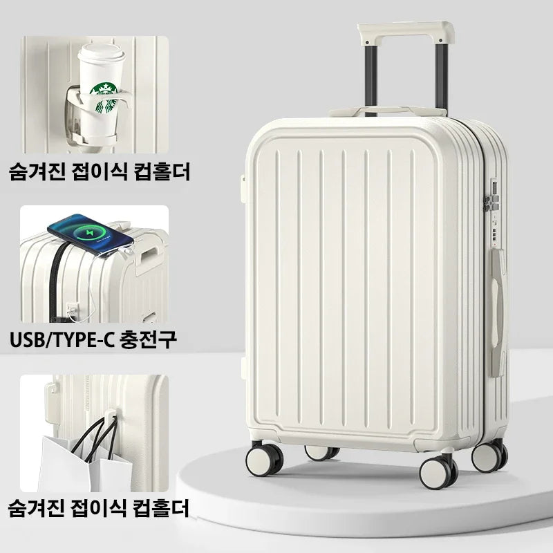Maleta de 20, 22, 24, 26 y 28 pulgadas con ruedas y portavasos, ideal para viajes de negocios.