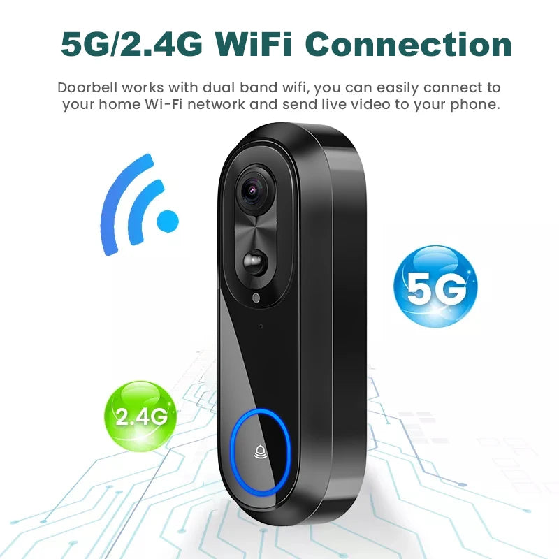 Videoportero inalámbrico 5G/2.4G WiFi 1080P con cámara de intercomunicación inteligente, compatible con la aplicación Tuya, resistente al agua IP65 y batería de 7000 mAh.