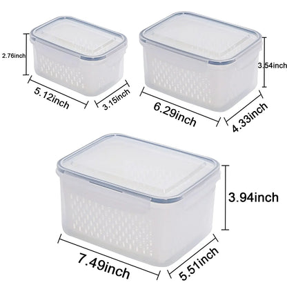 Juego de contenedores de almacenamiento de alimentos para refrigerador con tapas y colador, organizador de plástico para productos frescos, verduras, frutas y carne.
