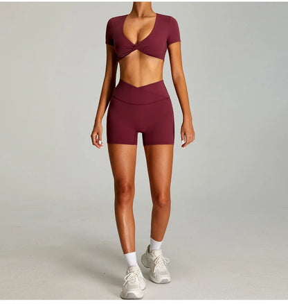 Conjunto deportivo de yoga para mujer mikeyoga, 2 piezas, secado rápido, ideal para gimnasio, correr y entrenar. Incluye ropa deportiva de manga corta para yoga.