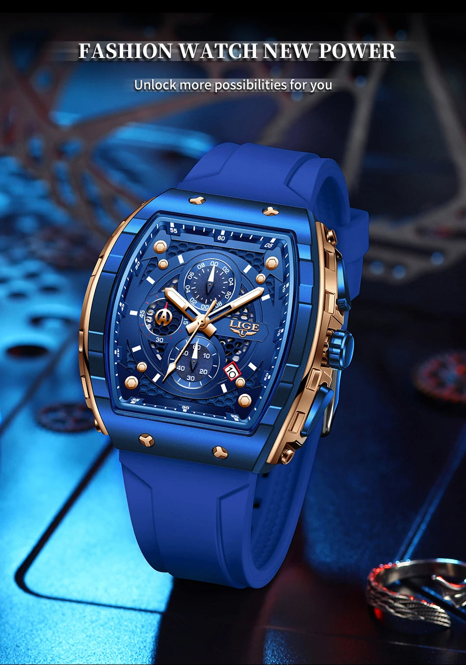 Relojes LIGE de primera marca para hombre, reloj de pulsera de cuarzo cuadrado de lujo, reloj cronógrafo luminoso resistente al agua para hombre, reloj con fecha