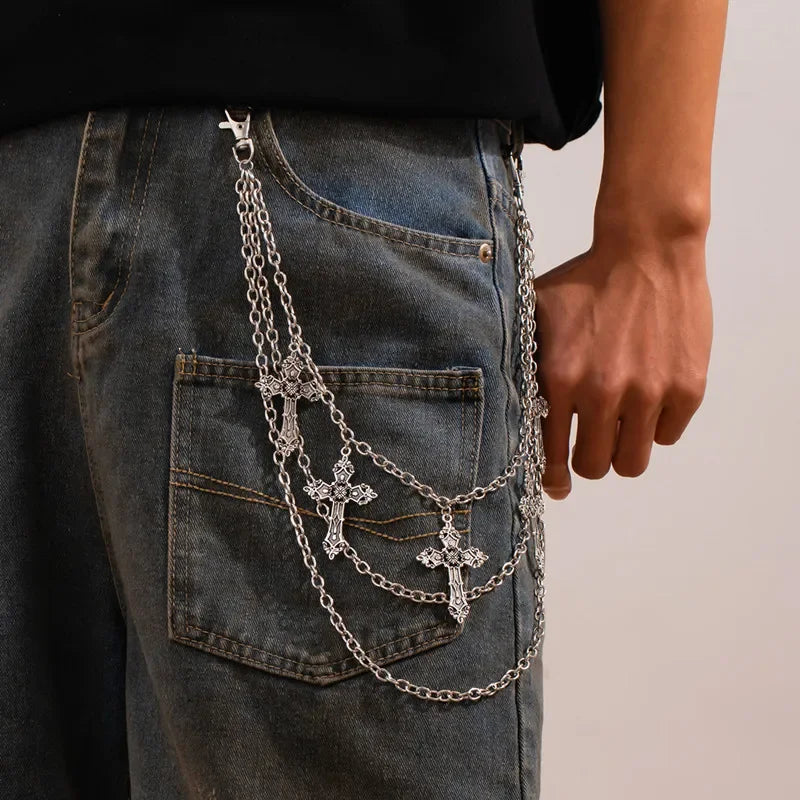 Cadena de metal punk para pantalones, estilo hip hop, con colgante de cruz, para jeans, accesorios para hombre y mujer, regalos.