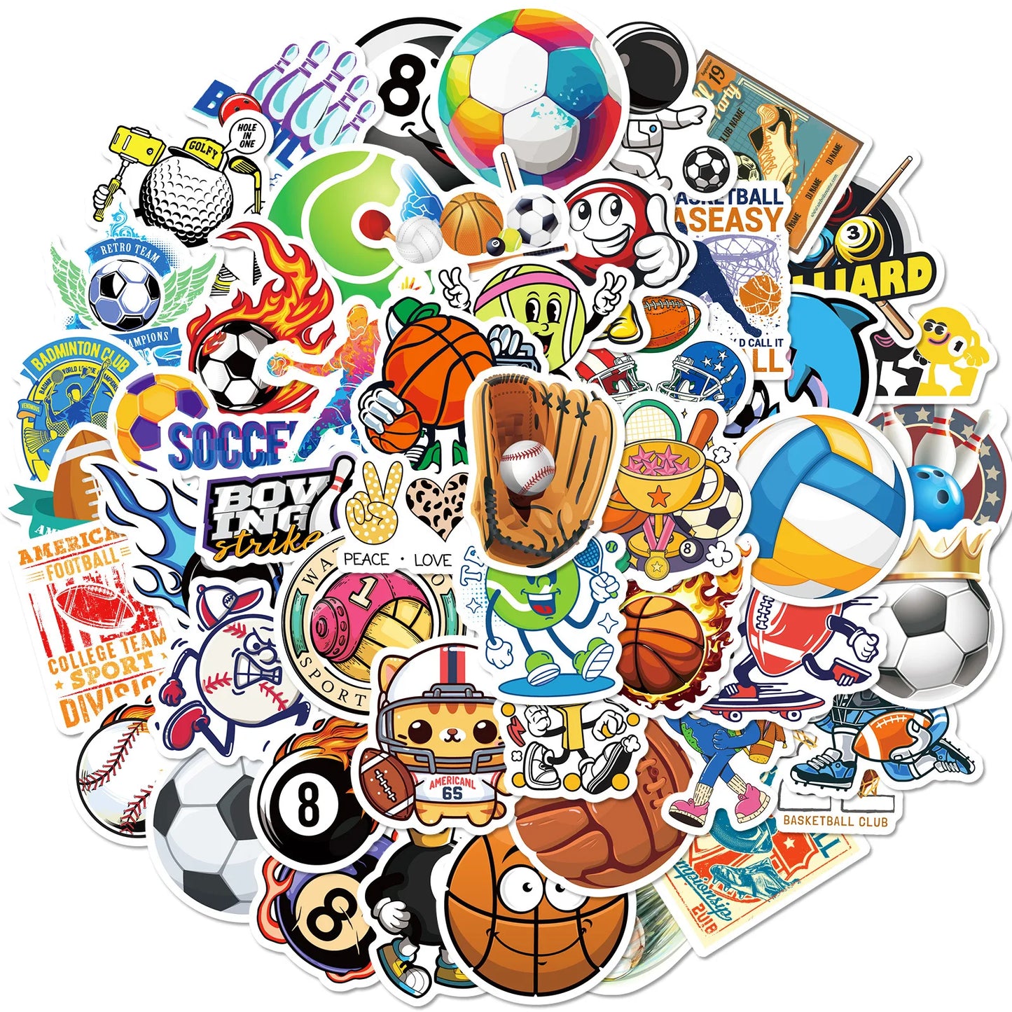 50 pegatinas deportivas para teléfono, fútbol, voleibol, golf, baloncesto.