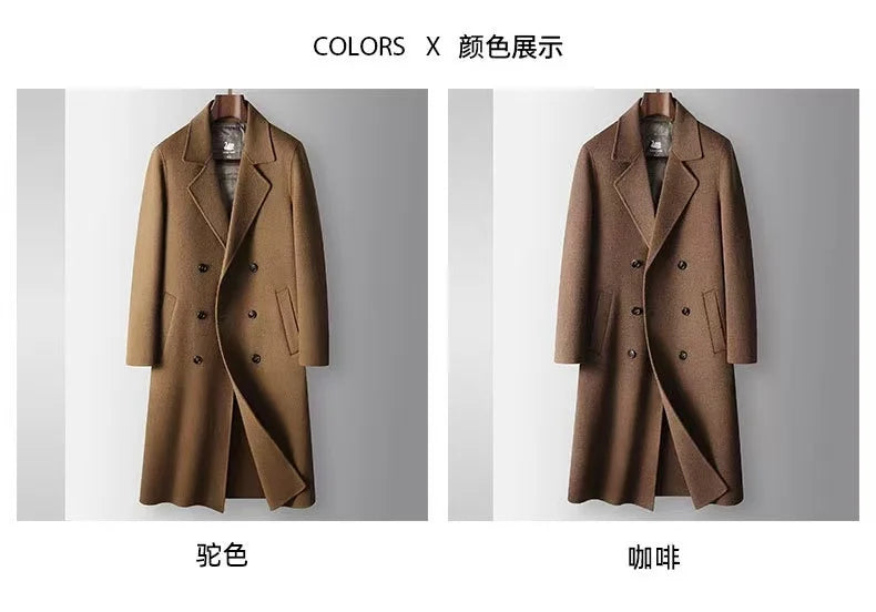 2025 Autumn/Winter New Men's 100% Wool Coat Knee length Double breasted Goose Down Inner Tank Thickened for Warmth