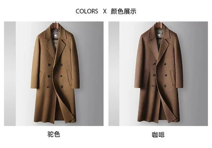 2025 Autumn/Winter New Men's 100% Wool Coat Knee length Double breasted Goose Down Inner Tank Thickened for Warmth