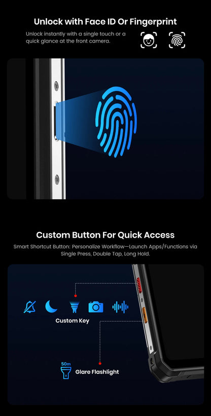 Teléfono móvil resistente Fossibot F107 Pro, 30 (12+18) GB + 512 GB, Android 15, batería de 28000 mAh, carga rápida de 66 W, cámara de 200 MP + 32 MP, 5G, NFC/GPS, doble linterna brillante.