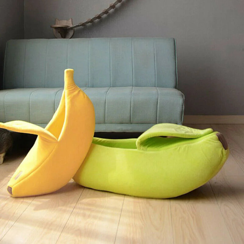 Cama tipo banana para gatos, divertida, bonita y acogedora, cálida y duradera, portátil, para mascotas, cojín para perros, suministros para gatos, multicolor