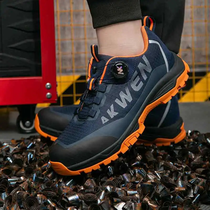 Nuevas botas de seguridad con hebilla giratoria para hombre, zapatillas de trabajo, botas para mujer, transpirables, con puntera de acero, resistentes a pinchazos.