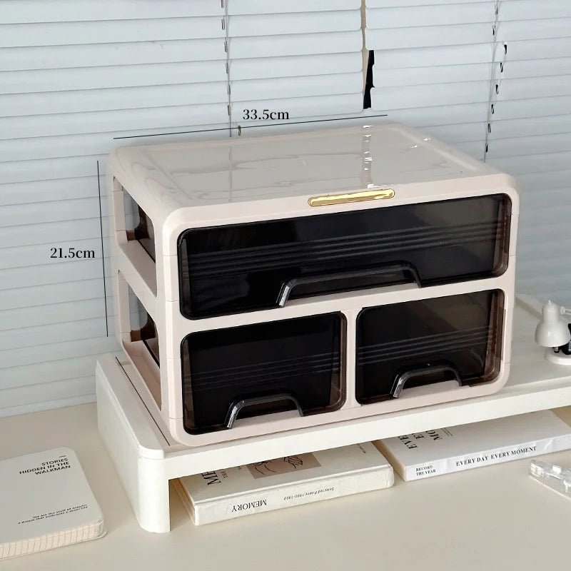 Organizador de escritorio, caja de almacenamiento para cosméticos, escritorio de oficina, dormitorio, estudio, escritorio, plástico, rectangular