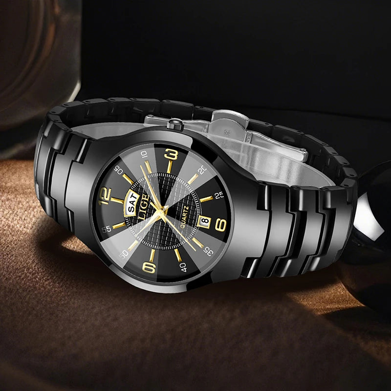 Reloj de cuarzo de cerámica de moda LIGE para mujer, reloj deportivo informal con fecha semanal, reloj creativo de acero resistente al agua para mujer