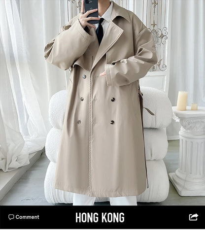 Gabardina de hombre, corte ajustado, cruzada, con cinturón, cortavientos, solapa, chaqueta larga, informal, impermeable, tallas M-5XL