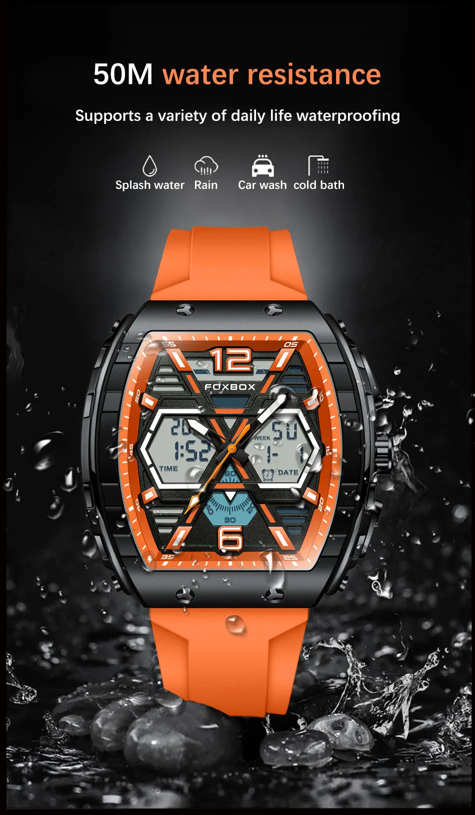 Reloj militar digital LIGE para hombre, resistente al agua hasta 50 m, LED, de cuarzo, deportivo, grande, Masculino