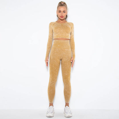 Conjunto de gimnasio con top corto sin costuras para mujer, conjunto de entrenamiento de yoga, ropa deportiva, leggings push up, chándal