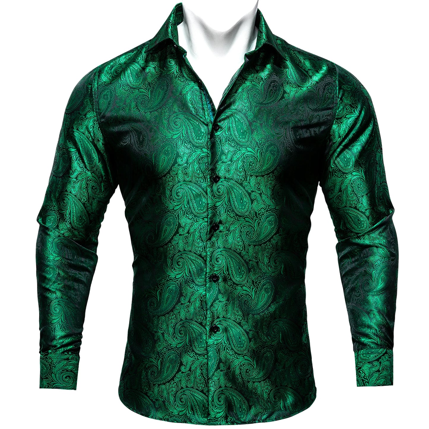 Camisas clásicas negras estampadas y bordadas para hombre, solapa de seda, manga larga, corte formal exquisito, ideales para eventos de negocios y fiestas. Barry.Wang CY-0407