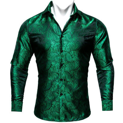 Camisas clásicas negras estampadas y bordadas para hombre, solapa de seda, manga larga, corte formal exquisito, ideales para eventos de negocios y fiestas. Barry.Wang CY-0407