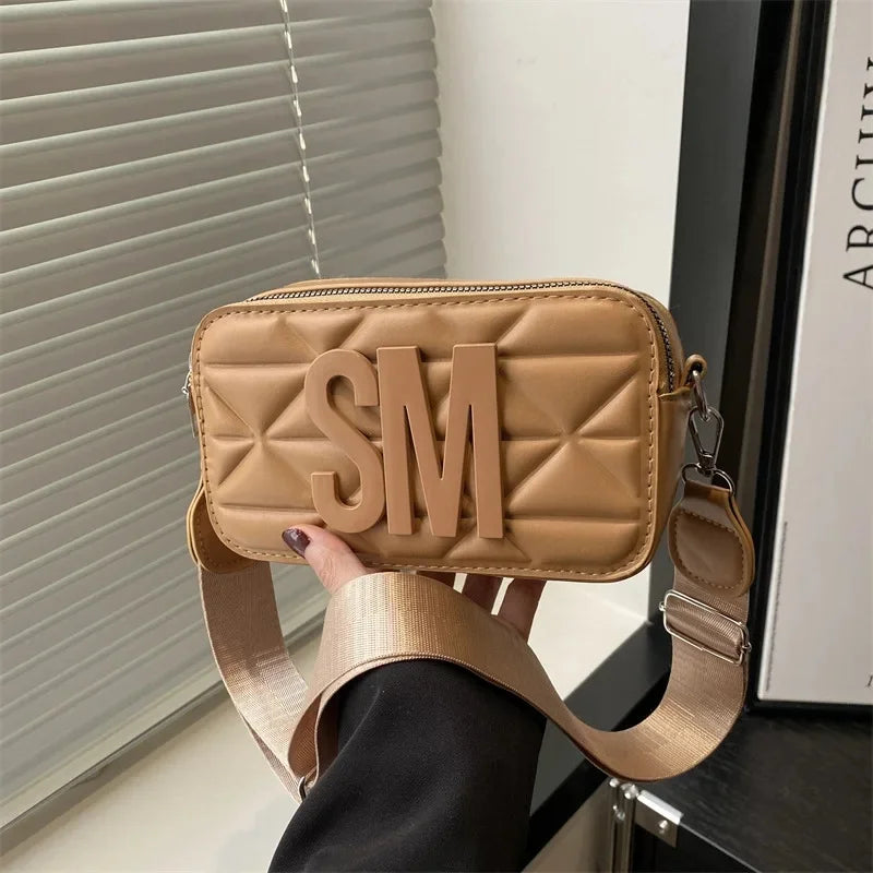 Bolso bandolera de un solo hombro con estampado de letras, de alta calidad, moderno, cuadrado, pequeño, versátil, de poliéster, talla L, para cámara, primavera 2025