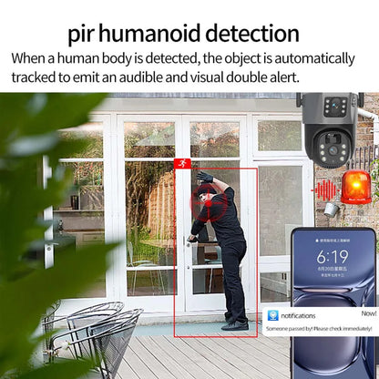 Cámara solar WiFi 4K de 8MP para exteriores, cámara de vigilancia CCTV inalámbrica con panel solar, doble lente, cámara IP PTZ y protección de seguridad.