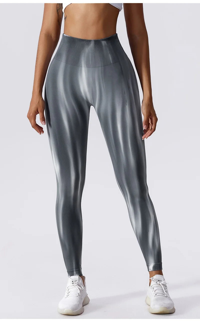 Pantalones de yoga para mujer con estampado tie-dye Cloud Rise, leggings deportivos sexys para gimnasio, mallas sin costuras, pantalones de cintura alta para entrenar.