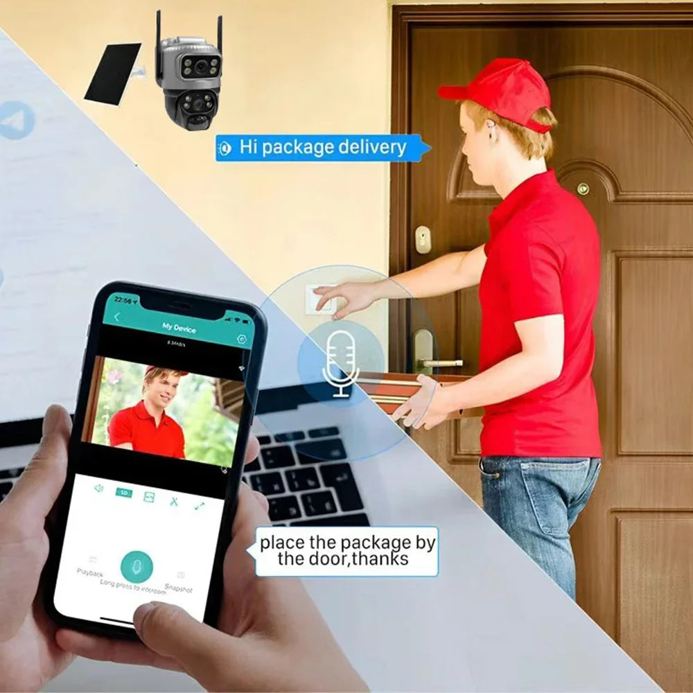 Cámara solar 4G de 8MP con lente dual 4K, PIR, tarjeta SIM integrada, visión nocturna, resistente al agua, cámara IP de seguridad con batería y monitor CCTV.