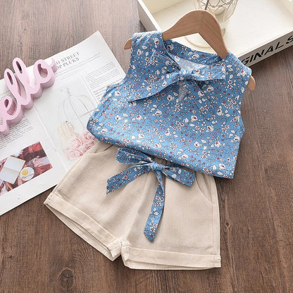 Ropa de verano para niñas pequeñas, chaleco sin mangas y pantalones cortos, conjunto de 2 piezas, disfraz de moda infantil, chándales para niños
