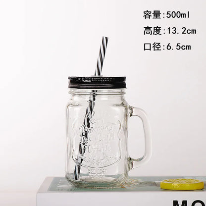 Jarra de vidrio de 480 ml, 500 ml y 16 oz con tapa de hierro y pajita de plástico, cuadrada, con degradado de color.
