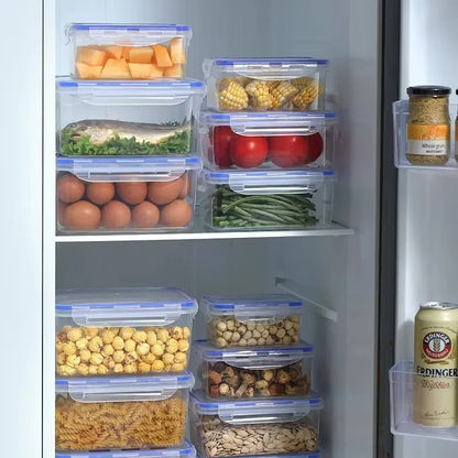 Fiambrera rectangular sellada para refrigerador, de 4 tamaños, con tapa, de plástico, apta para microondas.