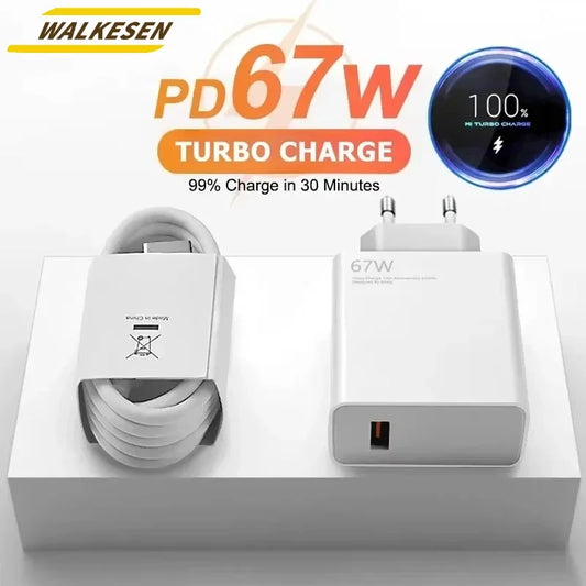 Cargador USB de carga rápida de 67 W con cable tipo C de 6 A para Xiaomi 14 Ultra Pro, Redmi Note 13 Pro, X5, F5 Pro y adaptador de pared para teléfono móvil.