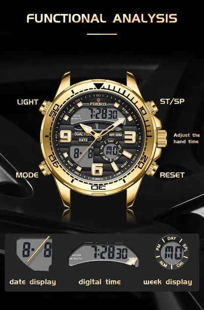 Relojes digitales Foxbox para hombre, reloj de pulsera deportivo de cuarzo de lujo superior, reloj de pulsera de acero militar resistente al agua, reloj de pulsera de cuarzo, reloj para hombre