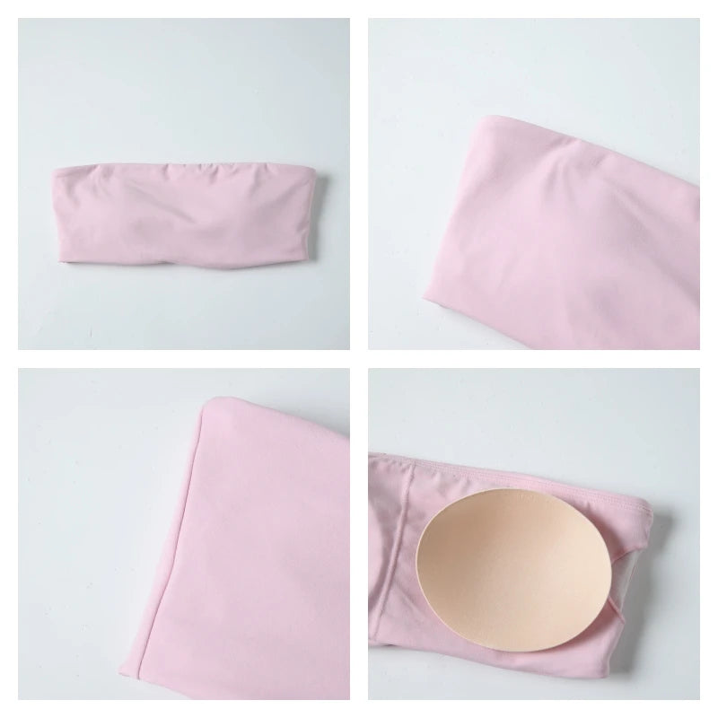 Conjunto deportivo de dos piezas Ctenkevet para mujer: incluye sujetador sin tirantes, top corto y ropa de gimnasio.