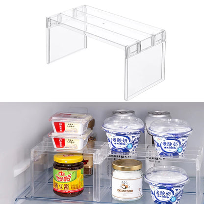 Organizadores de refrigerador, estantes de almacenamiento, separadores en capas para refrigerador, soporte de escritorio transparente, ahorra espacio, accesorios de cocina
