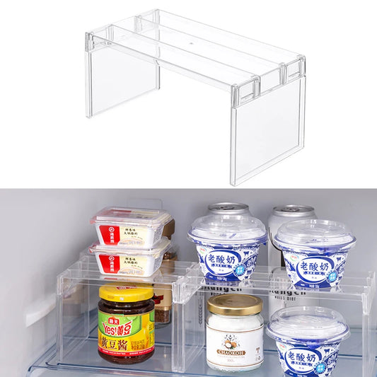 Organizadores de refrigerador, estantes de almacenamiento, separadores en capas para refrigerador, soporte de escritorio transparente, ahorra espacio, accesorios de cocina
