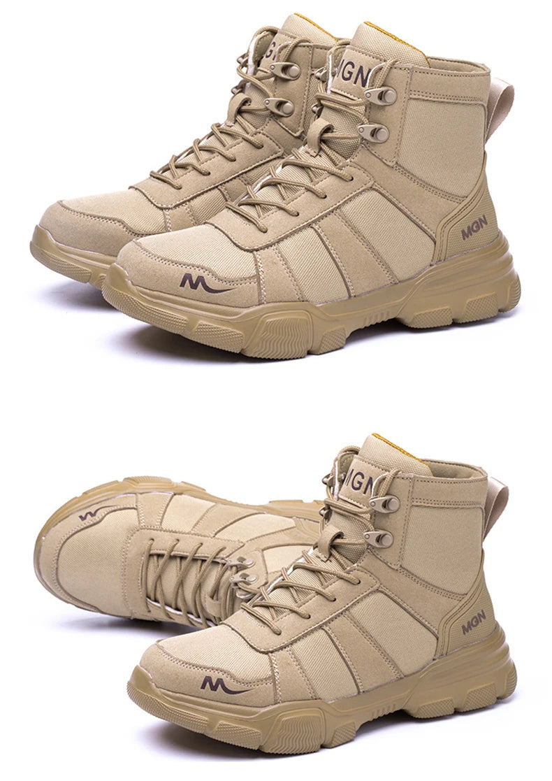 Botas de seguridad indestructibles para hombre, botas militares para exteriores, botas de trabajo antiaplastamiento y antipinchazos, calzado industrial para hombre, botas desierto.