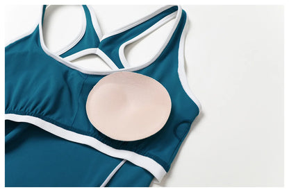 Conjunto de ropa deportiva de yoga con espalda cruzada para mujer, monos de una pieza con bloques de color, monos deportivos sin mangas, conjunto de gimnasio