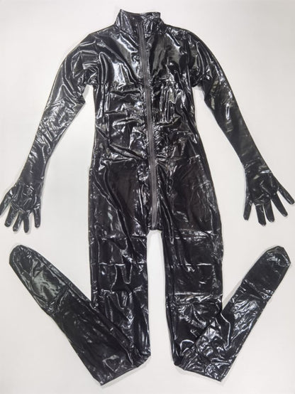Sexy Cat Womens Jumpsuit Zentai Suit Fancy Dress Shiny Black Wetlook Leather Cat Catsuit Halloween Costumes For Women