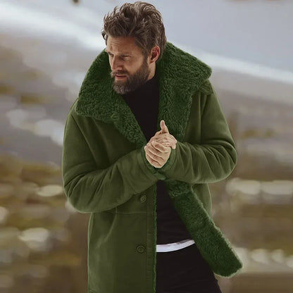 Abrigo de lana nuevo cortavientos para hombre, cuello de piel, botonadura sencilla, cálido, chaqueta de lana, corte entallado, abrigo de invierno 2021 para hombre
