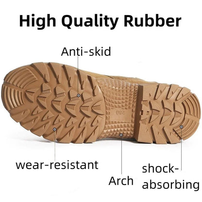 Botas impermeables de piel de vacuno para hombre, ideales para senderismo, escalada y actividades al aire libre en verano. Resistentes al desgaste, antideslizantes y con cremallera lateral. Diseño moderno con cordones.