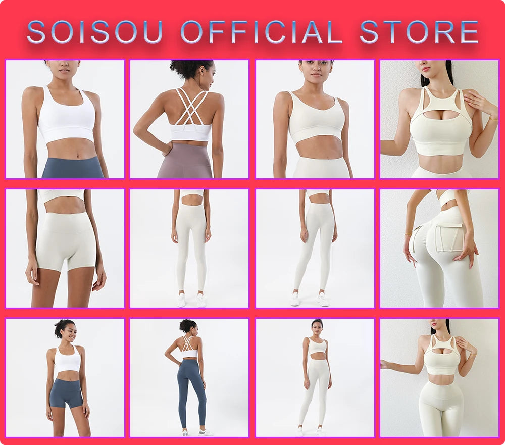 SOISOU Conjunto de yoga de nailon para mujer, chándal deportivo, leggings de gimnasio, sujetador para mujer, almohadilla para el pecho, cadera extraíble en forma de V, ropa para mujer