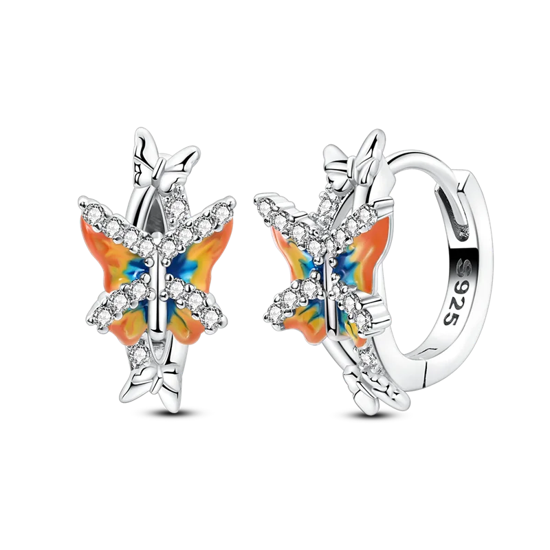 Pendientes brillantes de plata de ley S925 para mujer, con circonitas de colores, diseño de insecto, ideal como regalo de aniversario de boda.