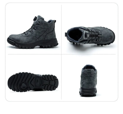 Zapatos de seguridad con botones giratorios para hombre, botas de trabajo impermeables, antigolpes, antipinchazos, protectores, ligeros, para otoño e invierno.