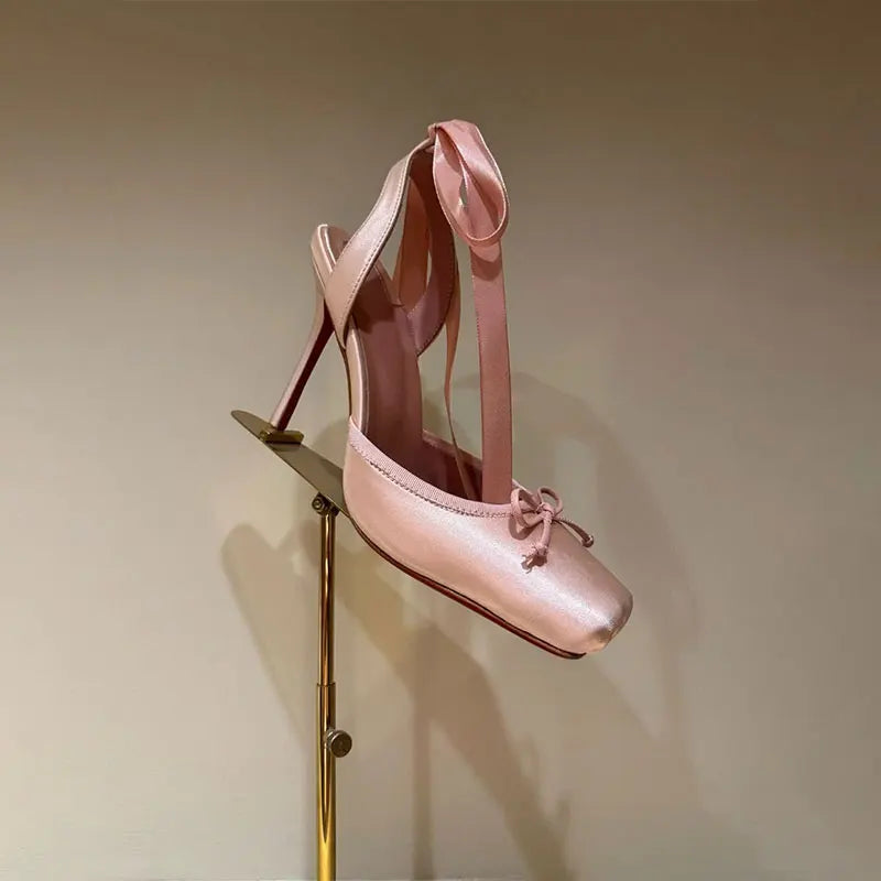 Women's Back Air Stiletto Sandals Square Headband Butterfly Wedding Party Ballet High Heels 2025 Summer New Style