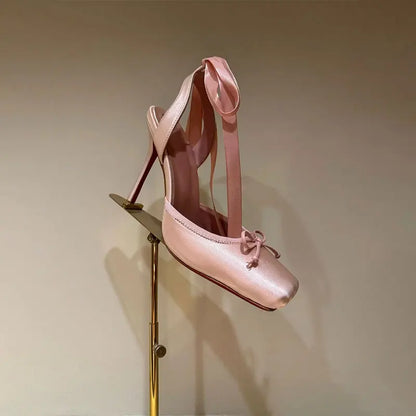 Women's Back Air Stiletto Sandals Square Headband Butterfly Wedding Party Ballet High Heels 2025 Summer New Style