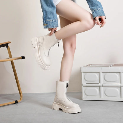 AIYUQI Women Chelsea Boots Genuine Leather 2025 New Warm Winter Boots Women Non Slip British Style Front Zipper Women Booties