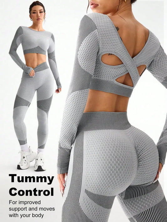 2 piezas, superventas, nuevo, deportivo, ajustado, para correr, transpirable, sin costuras, traje de yoga para mujer, traje de fitness al aire libre para mujer.