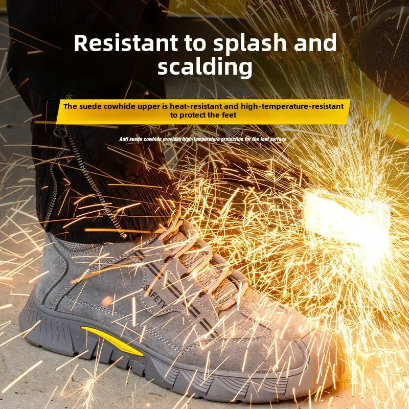 Calzado de seguridad para hombre, zapatos de trabajo con puntera de acero, color gris, anti-aplastamiento, anti-perforación, alta calidad, tallas 38-45, bota de trabajo indestructible para hombre.