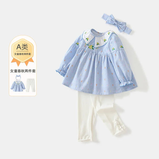 Ropa infantil, ropa de otoño para niñas, conjunto de flores bordadas para niñas, leggings, ropa infantil, ropa de primavera y otoño