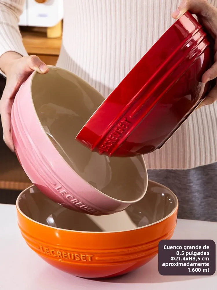Cuenco de porcelana esmaltada de colores fríos Le Creuset, cuenco de arroz, cuenco para sopa con cara de arcoíris, cuenco francés con diseño de mono redondo para uso doméstico